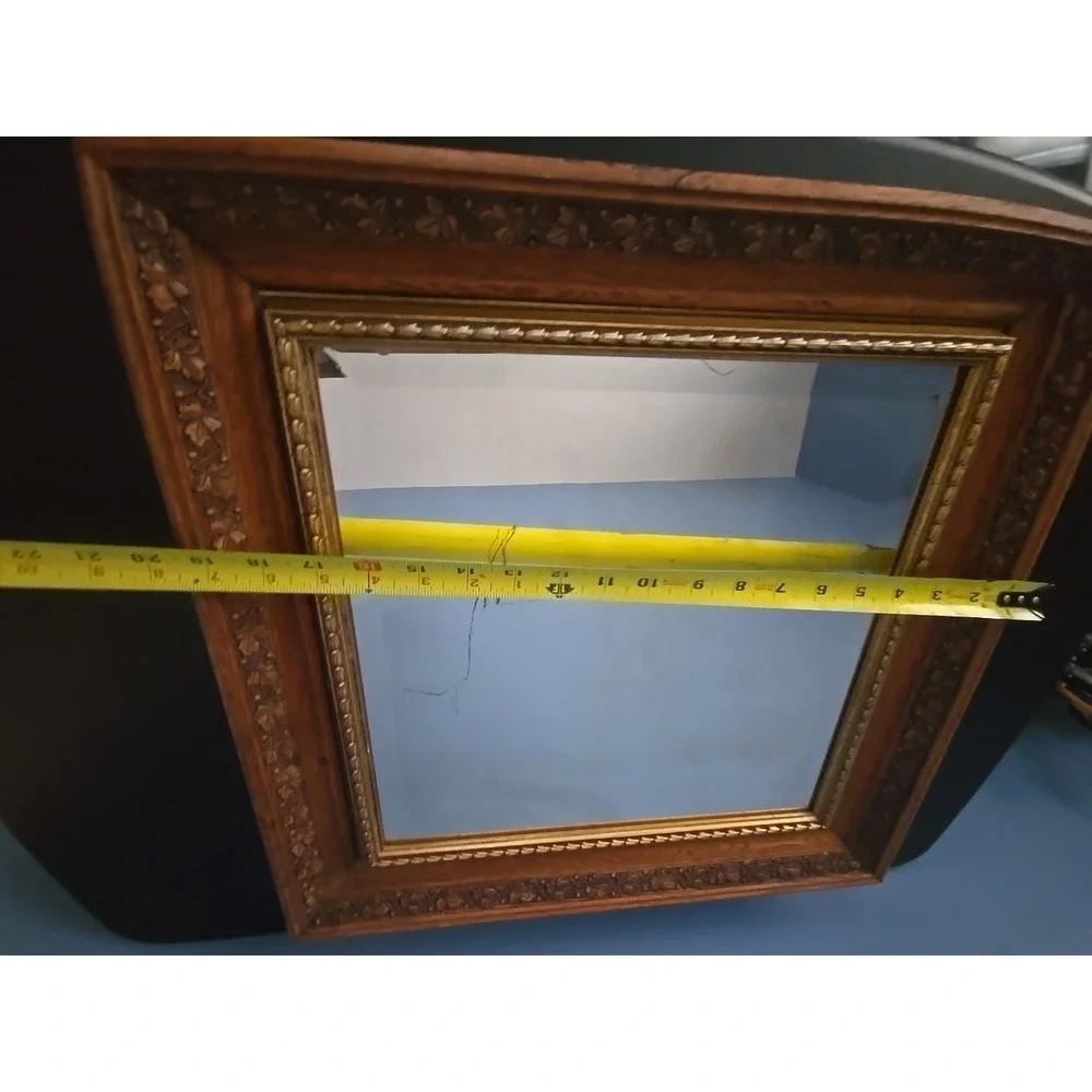 Antique Walnut Deep Ornate Frame Wall Mirror Gilded Interior Patina Age Desilver